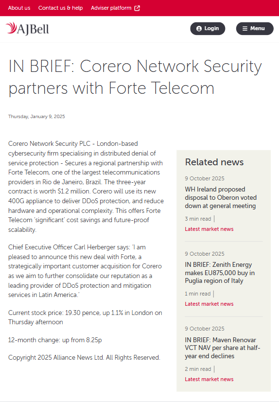 Matéria da Forte Telecom no O Globo